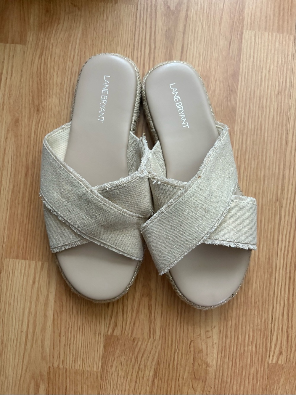 Lane Bryant Natural Beige Crossband Slide Clogs
